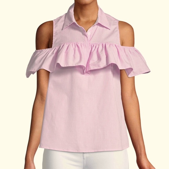 MICHAEL Michael Kors Tops - MICHAEL KORS coral cold shoulder stripe ruffle top